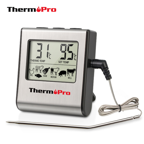 ThermoPro-Termómetro digital para cocina, dispositivo con temporizador y sonda de acero inoxidable, para horno, carne, barbacoa, TP16 ► Foto 1/6