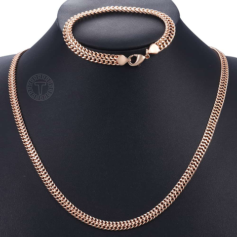 Conjunto de joyería para mujer, collar de pulsera de oro rosa 585, cadena de eslabones, joyería para fiesta y boda, regalos de San Valentín LCS15 ► Foto 1/6