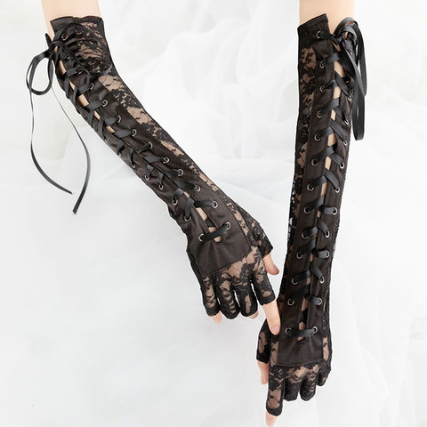 Guantes sin dedos con encaje negro steampunk para mujer, accesorios de Cosplay, para fiesta ► Foto 1/5