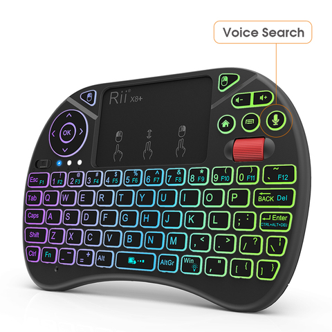 Rii X8 + I8 + 2,4G Mini teclado inalámbrico con panel táctil búsqueda por voz retroiluminado con LED batería de ion de litio recargable para Android TV box PC ► Foto 1/6