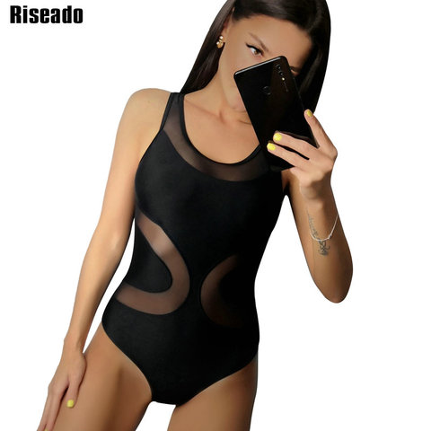 Riseado nuevo traje de baño de una pieza de malla Sexy traje de baño sólido mujeres Push Up Swimsuits Mujer vendaje cruzado ropa de playa de verano ► Foto 1/6