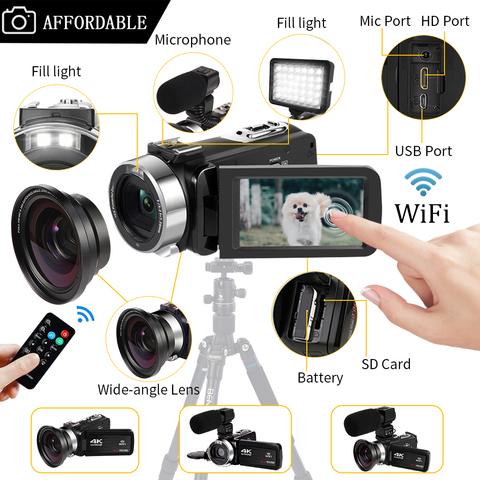 Handycam-videocámara de vídeo 4K, 48MP, 16X, Zoom Digital, luz de relleno integrada, pantalla táctil, Vlogging, para Youbute, grabadora de fotografía ► Foto 1/6