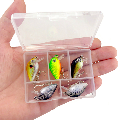 5 unidades/lote en caja de 1,9g, 3cm, hundimiento, 0,3-1m, Wobbler, Japón, Mini Crankbait, 5 cebos con caja de plástico, Mosca, señuelo de pesca, Crazy Wobbler ► Foto 1/6