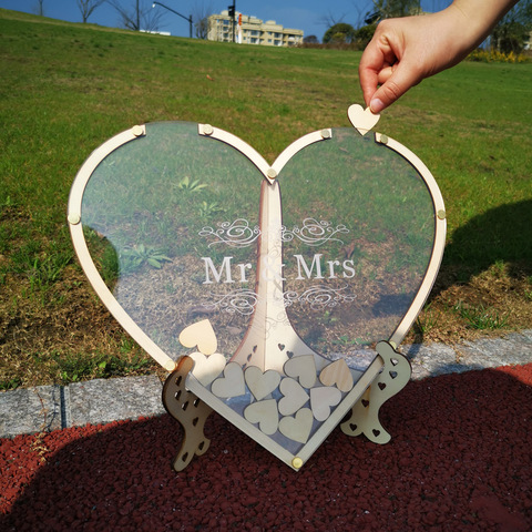 Libro de invitados de boda con corazones únicos, decoración de libro de invitados de memoria, caja de presentación, firma acrílica, alternativa ► Foto 1/4