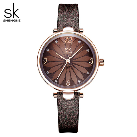 Shengke de Reloj de cuero flor Dial Reloj de cuarzo mujeres marca Reloj tous señora de la manera de la trenza de la correa relojes de pulsera Reloj de cuarzo analógico las mujeres casuales damas relojes Reloj de Mujer ► Foto 1/6