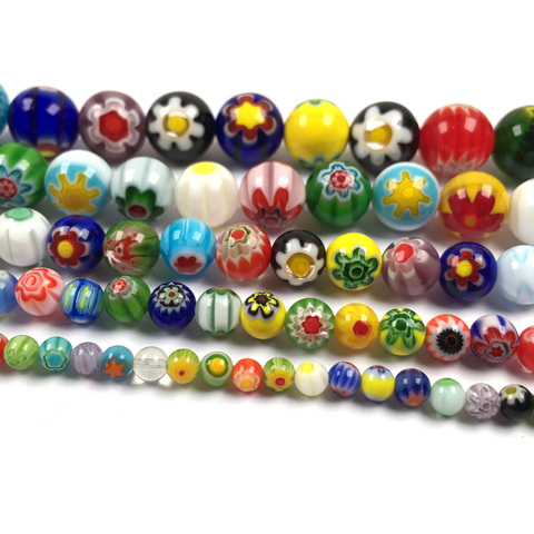 Millefiori-cuentas de cristal a rayas de flores, espaciador abalorios redondos sueltos a la moda para pulsera artesanal, fabricación de collares, accesorios de joyería ► Foto 1/6