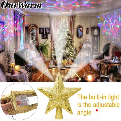 OurWarm-adorno para árbol de Navidad, adorno de estrella para árbol con brillo iluminado, con proyector mágico giratorio ajustable, decoración de Navidad ► Foto 1/6