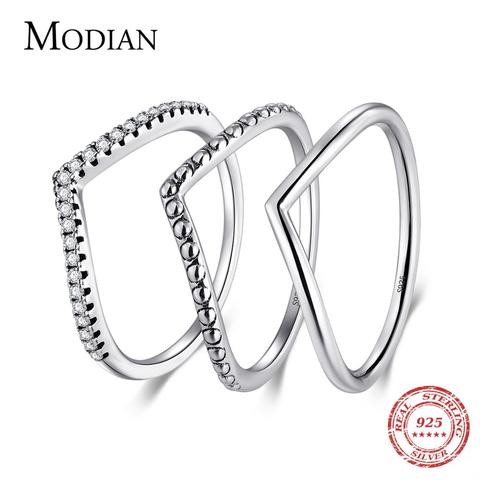 Modian-anillo Simple apilable de 3 estilos para Plata de Ley 925 auténtica, joyería de moda de circonia cúbica transparente para mujer, anillos de regalo para parejas ► Foto 1/6