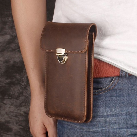 Riñonera de cuero genuino de lujo para teléfono móvil, bolsa Vintage para hombre, cinturón para IPhone y Samsung ► Foto 1/6