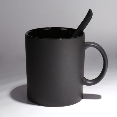 Tazas de cerámica de 420ml, tazas clásicas de Color puro con tapa de cuchara, vasos de leche y café, regalos de novedad ► Foto 1/6