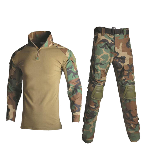 Uniforme militar Camisa + Pantalones con la rodilla codo cojines al aire libre Airsoft Paintball táctico traje Ghillie de camuflaje ropa de caza ► Foto 1/6