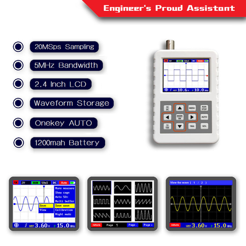 Osciloscopio Digital Mini DSO PRO, pantalla a Color de 2,4 pulgadas, osciloscopio Digital de mano con ancho de banda de 5MHz y tasa de muestreo de 20M ► Foto 1/6