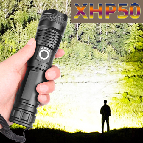 Linterna LED xhp502 linterna recargable usb de alta potencia linterna táctica xhp50 potente linterna 18650 26650 batería Camping de caza ► Foto 1/6