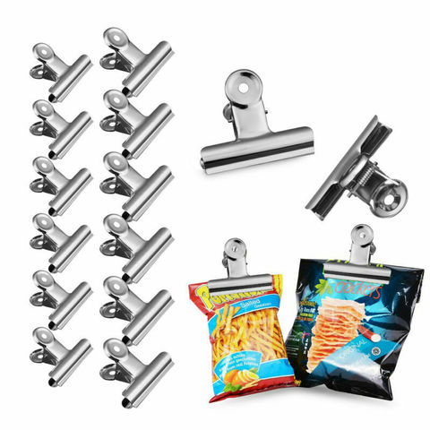 12 unids/set de acero inoxidable gran comida Chip bolsa Clips de cocina de 6,3 cm 5cm Kit ► Foto 1/6