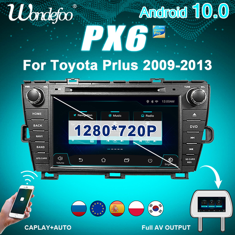 Radio coche 2 DIN Android 10 PX6 para Toyota Prius 2009 2010-2013 2DIN estéreo de coche audio de coche sistema de navegación multimedia pantalla ► Foto 1/6