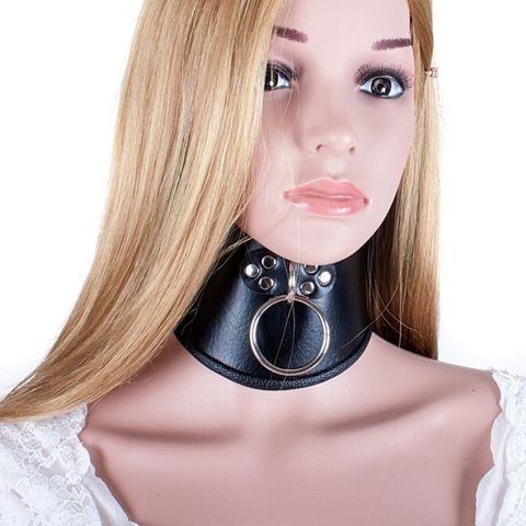 BDSM cuero de poliuretano esclavitud postura Collar de cuello con tirar anillo ajustable anillos de Collar cinturón servidumbre arnés sexo ► Foto 1/6