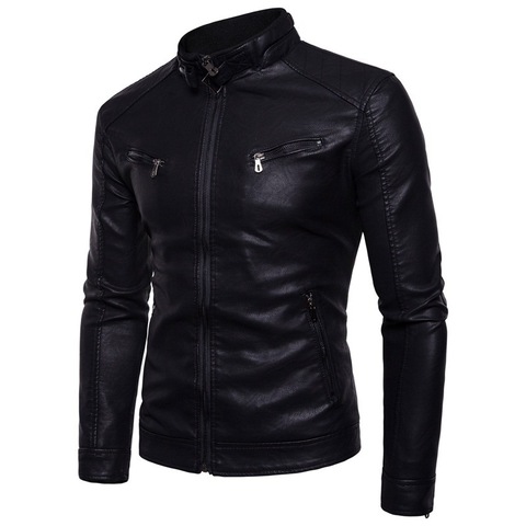 Chaqueta de motociclista de talla grande para hombre, chaqueta de piel sintética con cuello levantado, de terciopelo grueso, de piel sintética, color negro, 3xl ► Foto 1/5