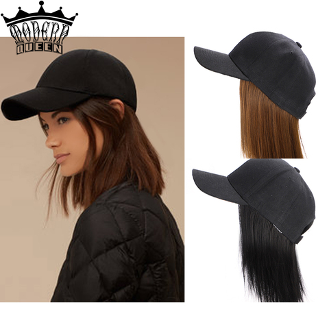 Gorra de béisbol sintética de 8 pulgadas con Peluca de pelo Bob para mujer, gorro de pelo corto con corte Bob recto, peluca de pelo de fibra resistente al calor ► Foto 1/6