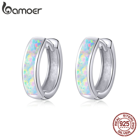 BAMOER-Pendientes de aro de plata de primera ley para mujer, aretes pequeños y redondos, aros, circulares, plata esterlina 925, estilo minimalista, joya de compromiso, SCE861 ► Foto 1/6