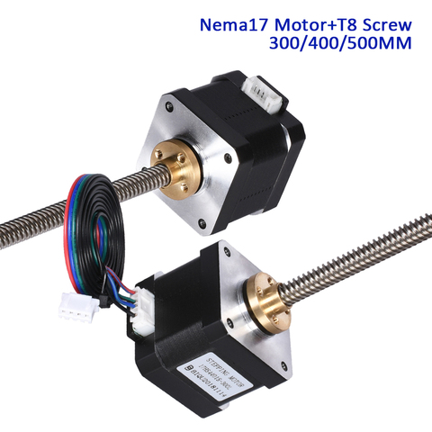 Motor paso a paso Nema17 17HS4401S, 40MM, con tornillo de plomo T8 300 400 500MM, tuerca de cobre de longitud para piezas de impresora 3D, Kits trapezoidales XYZ ► Foto 1/6