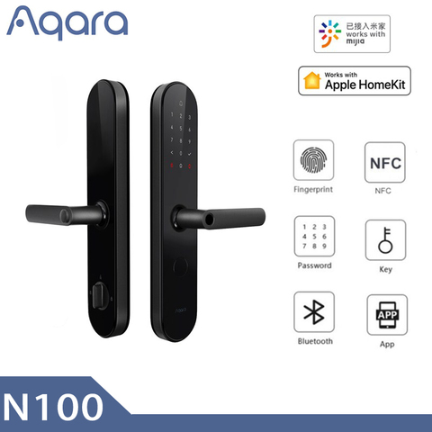 Aqara-cerradura de puerta inteligente N100, dispositivo de cierre con huella digital, NFC, desbloqueo, funciona con Bluetooth, contraseña, Mijia HomeKit, enlace inteligente con timbre superior ► Foto 1/6