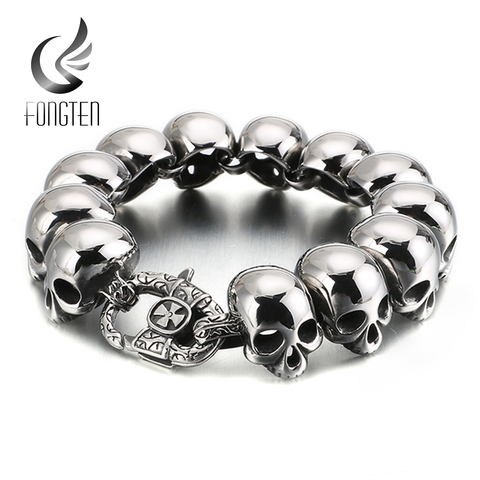 Fongten-pulsera de acero inoxidable con cabeza de calavera para hombre, brazalete, estilo gótico, Punk, Vintage ► Foto 1/6