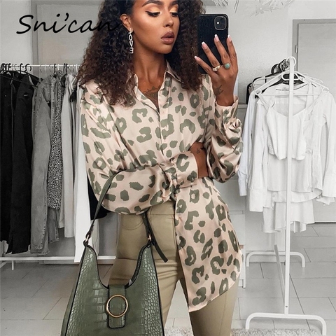 Snican-Blusa De satén con estampado De leopardo para Primavera, camisa De manga larga con cuello vuelto para Mujer, para oficina, 2022 ► Foto 1/6