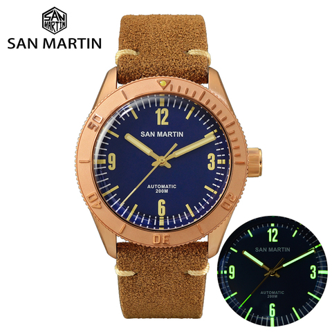 San Martin, nuevos Relojes Cusn8 de bronce, reloj de pulsera automático de buceo, cristal de zafiro, reloj mecánico para hombre, resistente al agua ► Foto 1/6