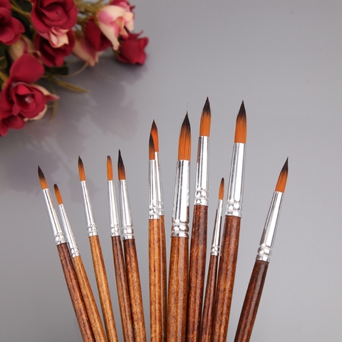 Juego de pinceles para pintura de artistas, 12 uds, cabello de nailon, acrílico, acuarela, punta redonda puntiaguda ► Foto 1/5