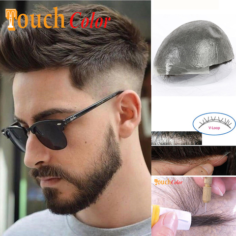 Peluca de cabello Natural Remy para hombre, tupé masculino con Base de piel fina, sistema de reemplazo de cabello Real humano de la India ► Foto 1/6