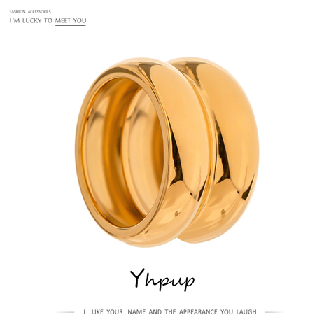 Yhpup-anillo de acero inoxidable con textura de Metal para mujer, sortija de dedo, oro de 18 quilates, 18 K, estilo elegante ► Foto 1/6