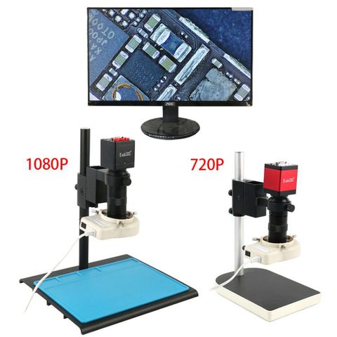 Microscopio con cámara Digital de vídeo Industrial, 720P, 1080P, HDMI, VGA, lente de montaje 100X C, luz de anillo de 56 LED y soporte para soldadura PCB ► Foto 1/6
