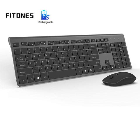 Teclado y ratón inalámbricos, batería recargable de conexión estable de 2,4G, ergonómico, Oficina Hogar, portátil, gris, DPI ajustable ► Foto 1/6