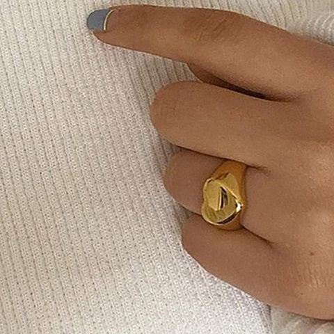 Anillos de amor de corazón de oro estereoscópico para mujer, joyería de acero inoxidable chapado en oro de 18k, regalo ► Foto 1/1