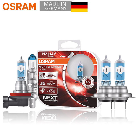 OSRAM Night Breaker láser faro H1 H3 H4 H7 H8 H11 9005 de 9006 lámparas halógenas + 150% brillante + 150 m de largo haz + 20% luz más blanca ► Foto 1/6