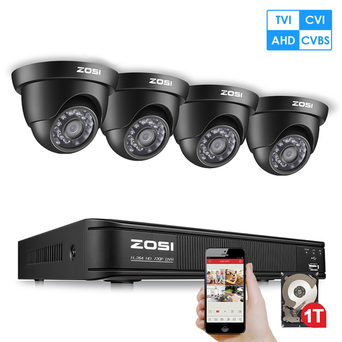 ZOSI 8CH Cámara sistema de seguridad 1080N DVR reordenar (8) HD 1280TVL al aire libre las cámaras de CCTV con 1 TB HDD y detección de movimiento ► Foto 1/6