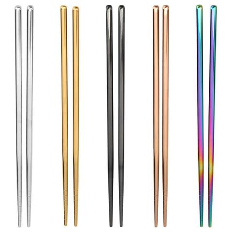 1 par de palillos de acero inoxidable, palillos de Metal para cortar, vajilla, oro plateado, Multicolor, suministros para fiestas de bodas y festivales ► Foto 1/6