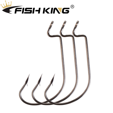 FISH KING-anzuelo de pesca señuelo de gusano suave, 5/0 #-4 #, con púas de acero al carbono, manivela ancha, señuelo Offset, anzuelos de pesca de carpa ► Foto 1/6