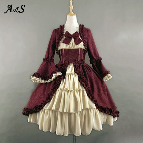 Anbenser-vestido Vintage de Lolita de palacio para mujer, vestido largo gótico victoriano de cintura alta con lazo de encaje y cuello cuadrado ► Foto 1/6