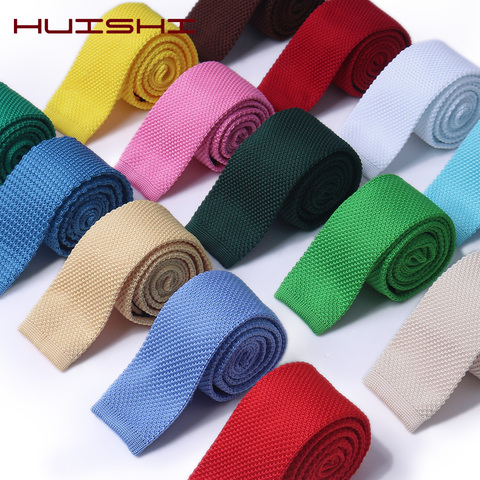 HUISHI-Corbata de punto ajustada para hombre, corbatas de punto de 5,5 cm, color liso, negro, blanco, gris, azul, Burdeos ► Foto 1/6