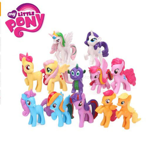 12 piezas de mi pequeño Pony Arco Iris unicornio juguetes Mini caballo de acción | PVC figuras de acción Twilight Sparkle Apple Jack Spike, el dragón, muñecas 2M01 ► Foto 1/6