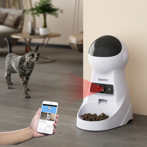 Alimentador automático de comida para mascotas Iseebiz 3L, grabación de voz/cuenco de pantalla LCD para dispensadores medianos pequeños para perros y gatos, 4 veces al día ► Foto 1/6