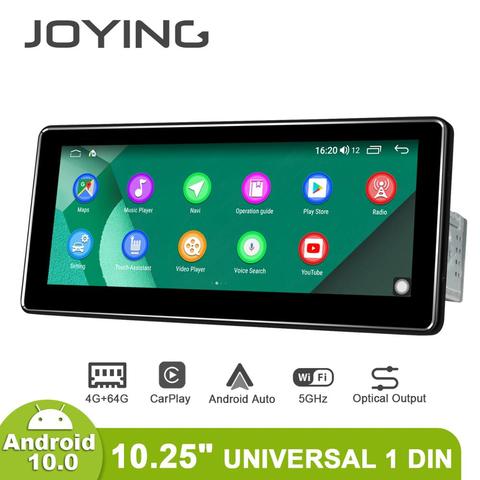 Reproductor multimedia con Android 10,0 para coche, radio universal con din singular de 10,25 pulgadas, IPS de 1280 x 480P, 4GB RAM y 64GB ROM, con RDS BT y soporte HD 4G para cámara trasera ► Foto 1/6