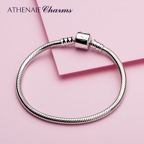 ATHENAIE-pulsera de cadena de serpiente de plata de ley 925 para hombre y mujer, brazalete con abalorio europeo, regalo de joyería ► Foto 1/6