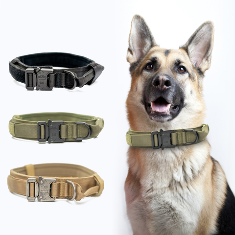 Collar ajustable táctico de alta resistencia para perros pequeños y grandes, collares para perro y mascotas, Control de correa con mango, para entrenamiento de gatos y perros ► Foto 1/6