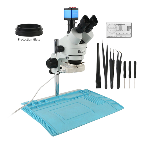 Microscopio Trinocular simul-focal, microscopio estéreo profesional con Zoom Vertical, cámara de 13MP, HDMI/VGA para soldadura PCB, 3.5X-90X ► Foto 1/6