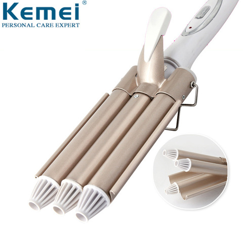 Kemei-Rizador profesional de pelo de cerámica, herramientas de estilismo de cabello de Triple barril, rizador eléctrico de 110-220V ► Foto 1/6