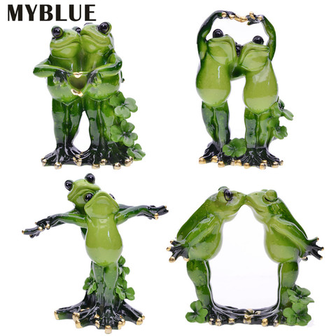 MYBLUE-figuras de resina de animales Kawaii para parejas, figuritas de boda de Rana, miniaturas, accesorios de decoración para habitaciones, regalo para el hogar ► Foto 1/6