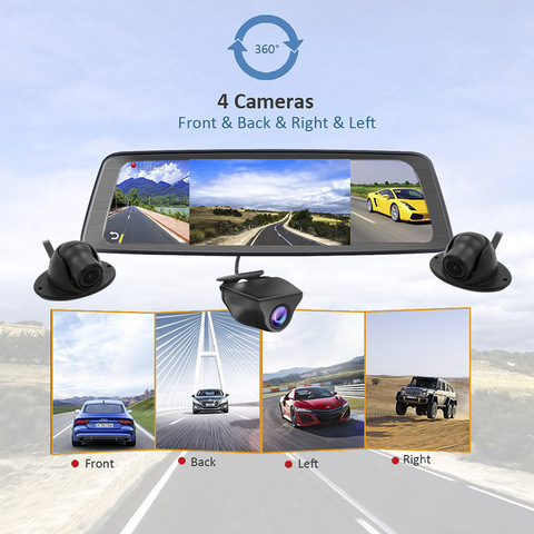 HGDO-cámara DVR para coche, lente de 4 canales, 4G, 10 pulgadas, grabadora de vídeo, GPS, 2022 P, Wifi, espejo retrovisor, cámara de salpicadero, registrador automático con montaje, 1080 ► Foto 1/6