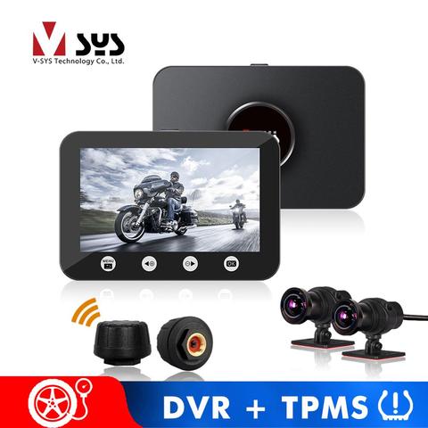 VSYS-sistema de supervisión de presión de neumáticos + Dual 1080P, cámara de salpicadero DVR para motocicleta, impermeable, WiFi, cámara grabadora, voltímetro, odómetro ► Foto 1/6